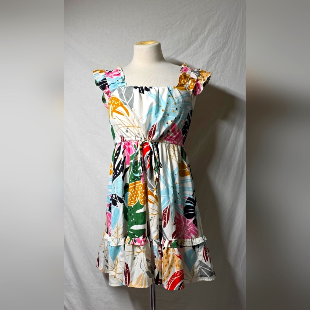 JODIFL Colorful Leaf Print Mini Dress Small